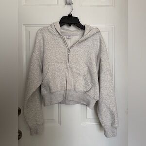 Light Gray Zip-Up Cropped Hoodie